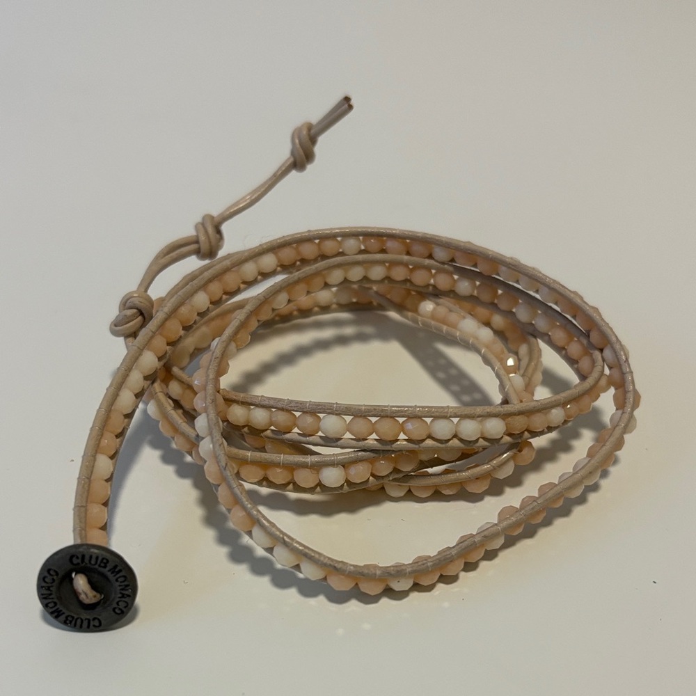 Club Monaco Beige and White Wrap Beaded Bracelet